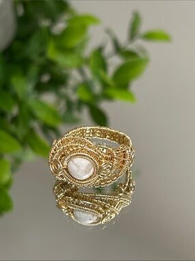 Gold Wire-Wrapped Ring with White Stone